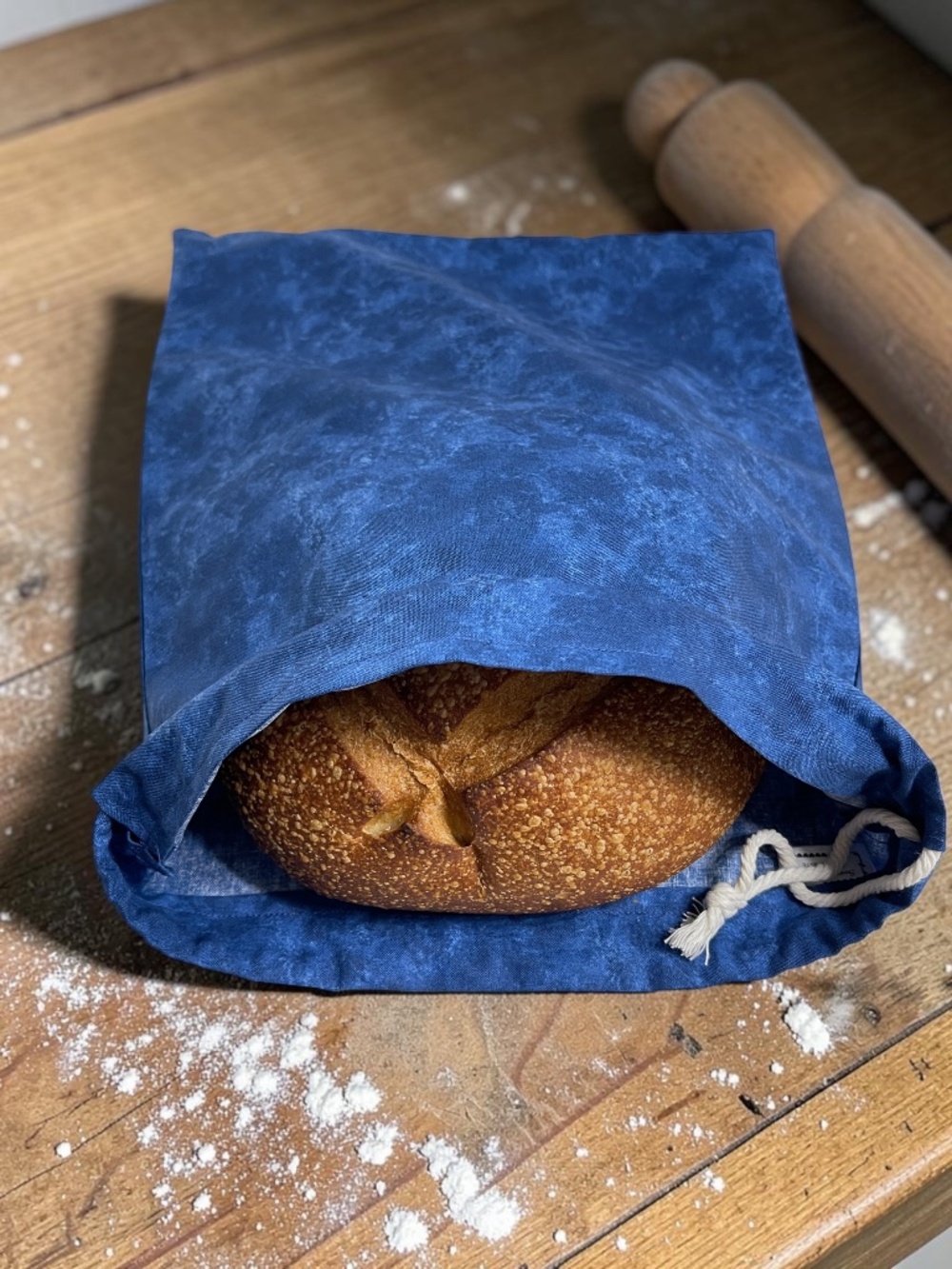 Navy Marbled Bread Bag | Reusable Cotton Bread Storage | Handmade Sourdough Bag